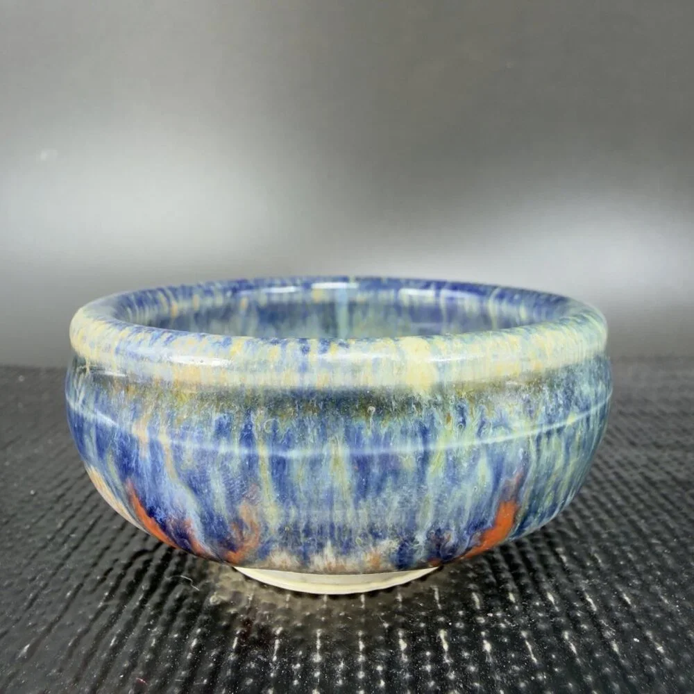 Hand‎ Made Stoneware Pottery Salt Cellar Container Artist Signed Drip Glaze Dish